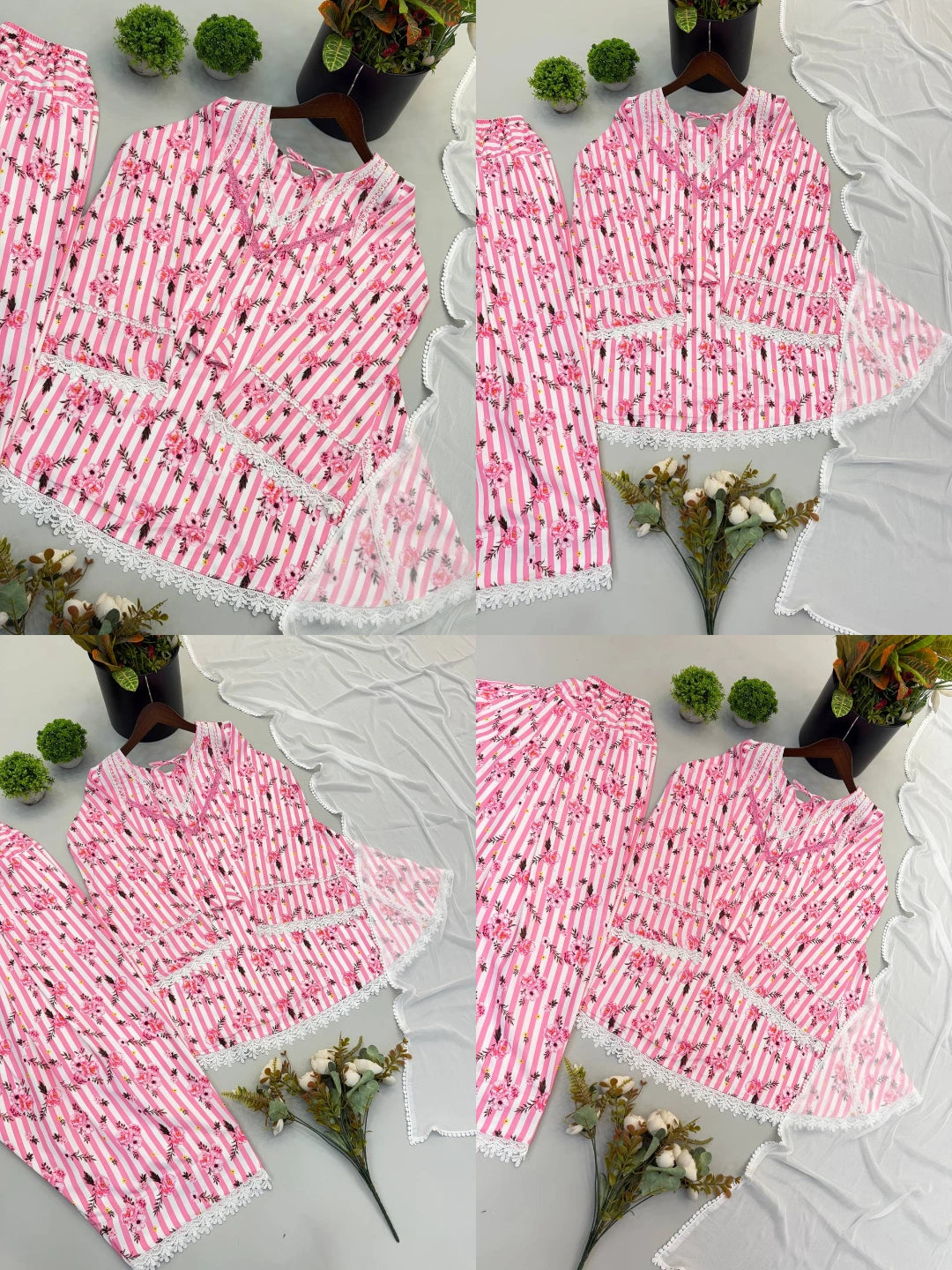 Pink Floral Coord Set Multiple Angles Collage KC26